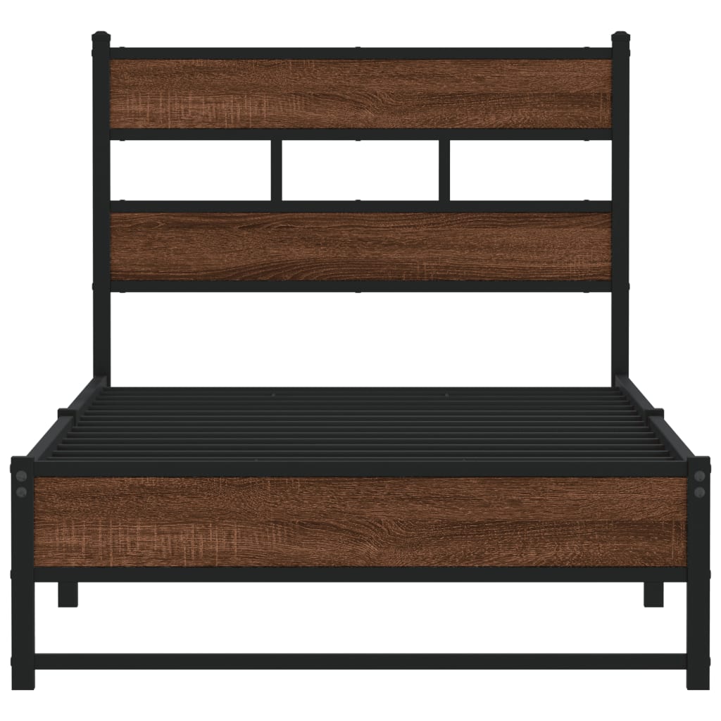 Metal Bed Frame Without Mattress Oak Look 75 X 190 Cm