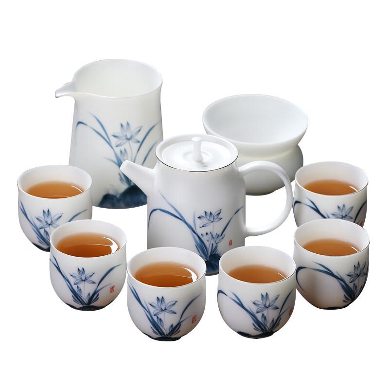 Mutton Fat Jade Porcelain Hand-painted Kung Fu Tea Set