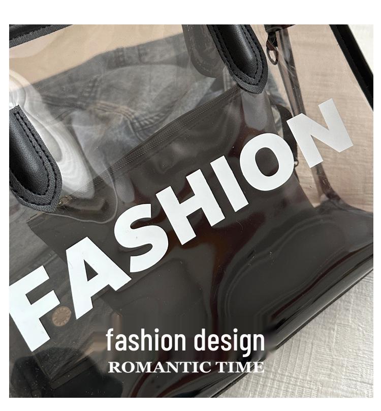 Damen Transparente Jelly Tragetasche - Sommerausgabe 2024, Großes Fassungsvermögen, Mutter-Kind, Buchstabenaufdruck, Modisches Strandaccessoire