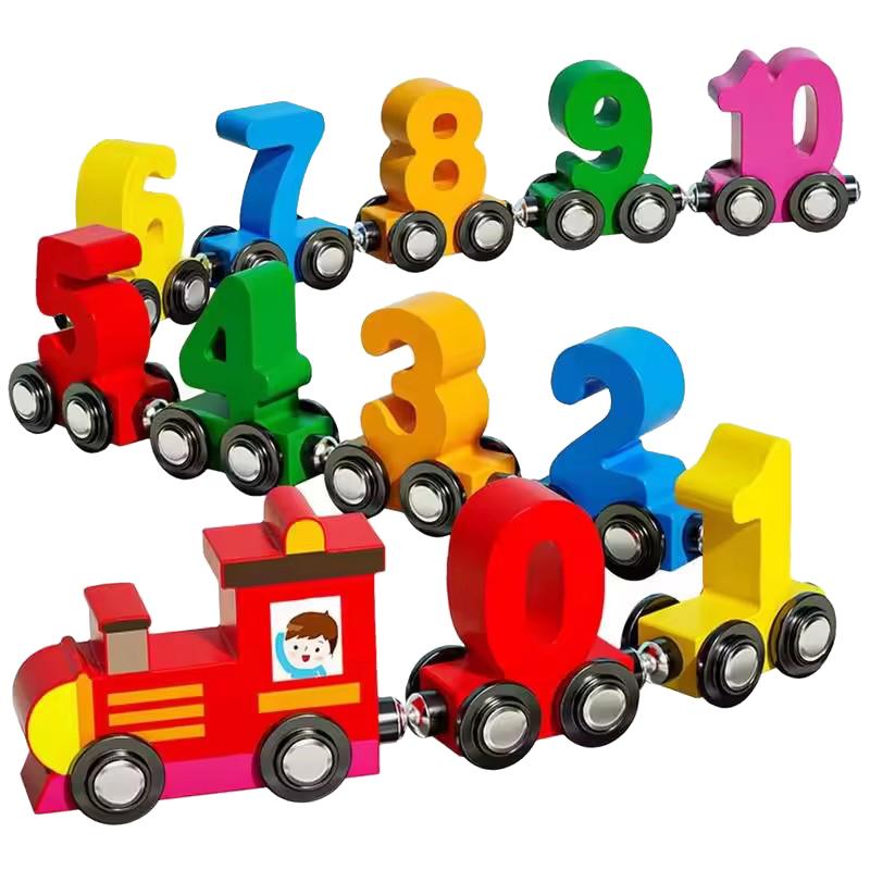 Set Tren pentru Copil Mic Tren Magnetic Digital Puzzle Set Tren din Lemn pentru Copil Mic Trenuri cu Numere Activități de Învățare Educațional