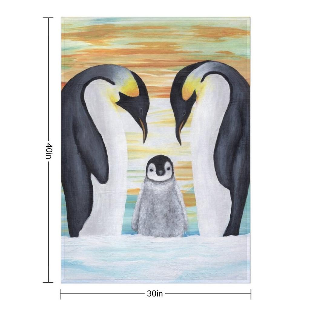 Penguin Family Baby Painting Throw Blanket Shaggy Retros Flannels Kid'S Blankets