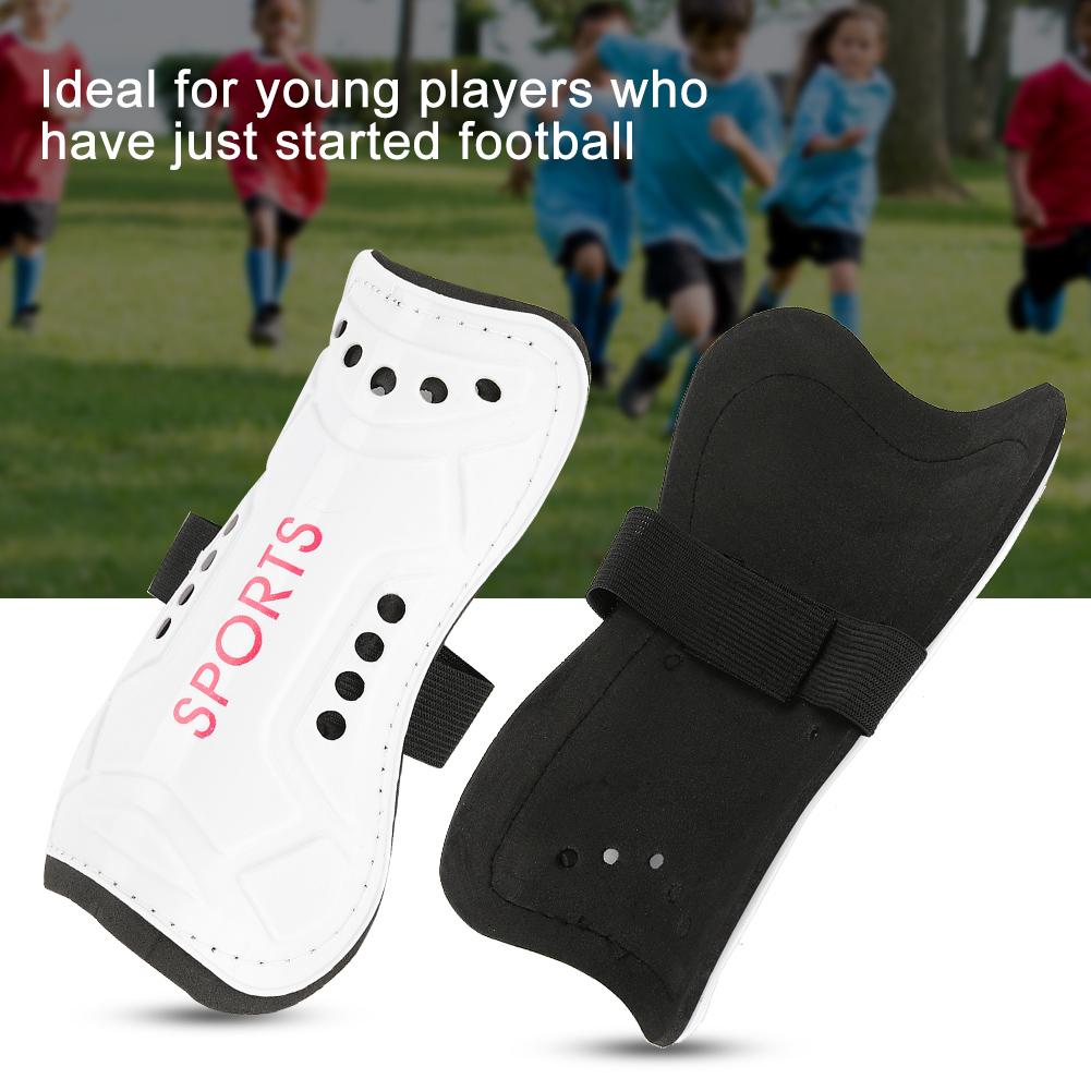 A Pair Child Football Shin Pads Training Leg Guards Safety Protector Adjustable Strap (White)