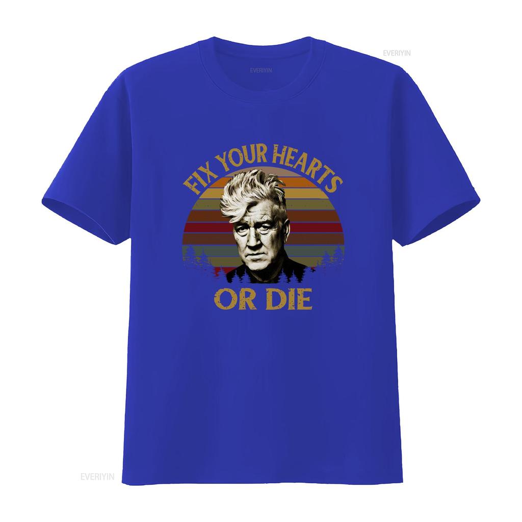Retro David Lynch Fix Your Hearts Or Die Vintage T Shirt for Twin Peaks Fans vintage Washed homme Breathable