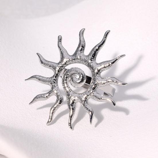 Middle Finger Ring Sun Pattern Open Adjustable Fit Women Ring Stainless Steel Texture Sun God Symbol Energy Vitality Jewelry Gift