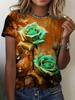 Teal & Purple Women's Tee - Dewy Rose Graphic, Vibrant Floral Print Design for Casual Daily Wear
