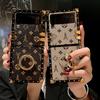Retro PU-Leder Blume Quadrat Handyhülle für Samsung Galaxy Z Flip 6 5 4 Hülle Punk Stoßfest für Galaxy Flip 7 Halterung