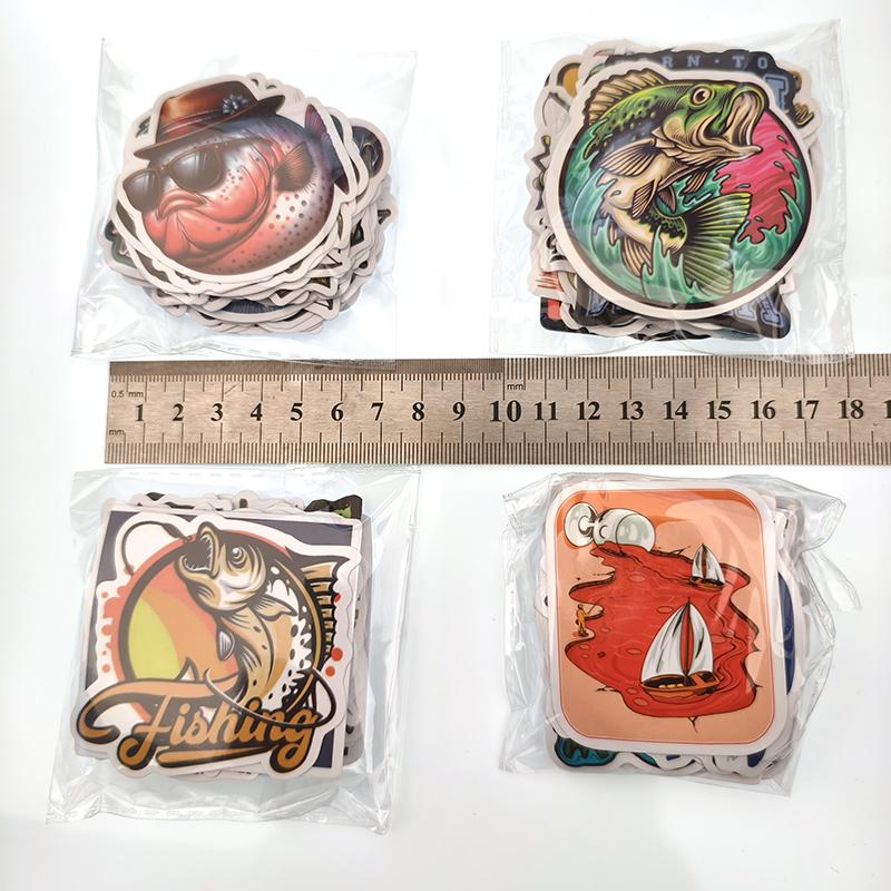 50pcs Fishing Stickers Saltwater Lure Sailing Boat Decals Waterproof Vinyl For Tackle Box Cooler Luggage Angler Gift