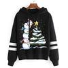 Women Cartoon Snowman Xmas Tree Graphics Sweatshirts Female Long Sleeve Drawstring Creative Hoody