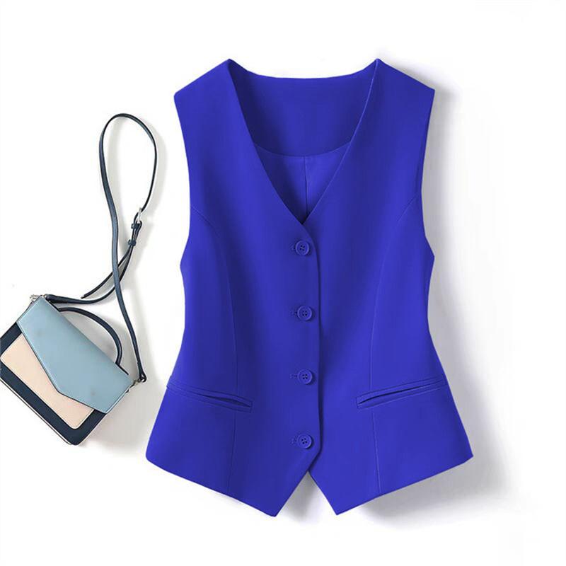 Frühling Sommer Koreanische Mode Weste Damen Kurz Mode V-Ausschnitt Ärmellos Lässig Blazer Weste Mäntel Damen Oberteile