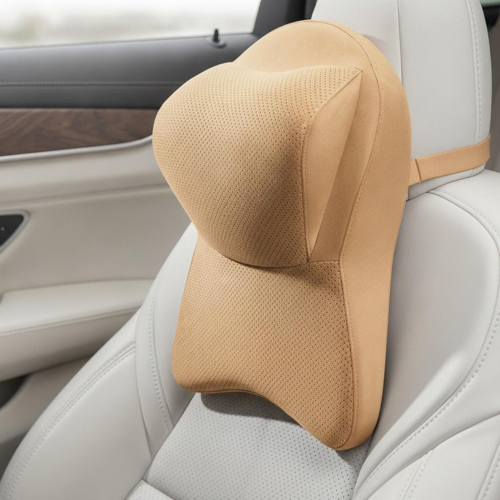High Density Leather Headrest Cushion with Adjustable Strap Slow Rebound Car
