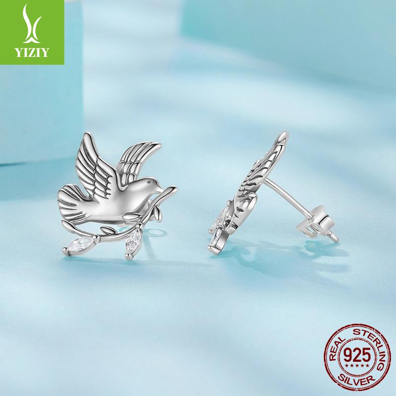 S925 Sterling Silver Peace Dove Stud Earrings, Meaning Peace And Tranquility Hope Creative Stud Earrings