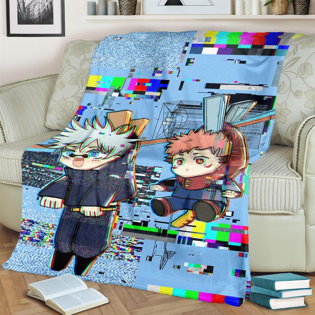 Jujutsu Kaisen Themed Print Blanket Warm Flannel for Bedrooms, Sofas, Beds, Chairs, Picnics, Travel
