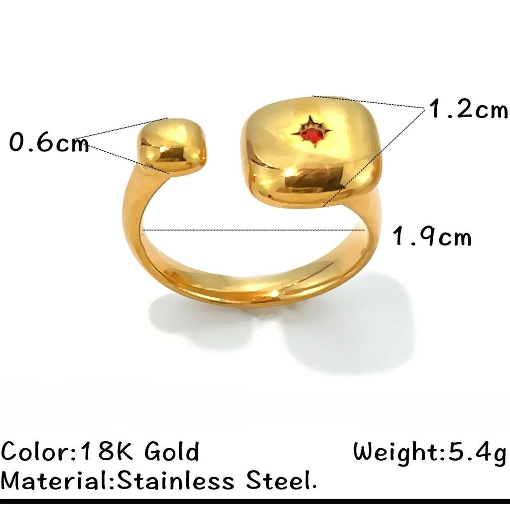 18K Gold Plated Stainless Steel Open Adjustable Ring Square Cushion Colored Cubic Zirconia Fashion Jewelry for Women