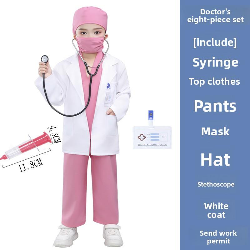 Kids Doctor Nurse Costume Set Role Play Pretend Play Preschool White Coat Outfit