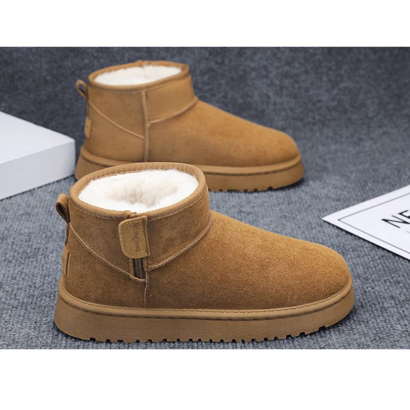 Chaussures d'hiver épaisses pour hommes en coton chaud doublé de velours, fermeture éclair latérale, semelle antidérapante, bottes chaudes en coton