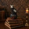 Halloween Showcase Decoration Skull Black Cat Pumpkin Figurine, Gothic Statue with Hollow Ribs, Non-peeling Paint Ornament Spooky for Desktop Outdoor