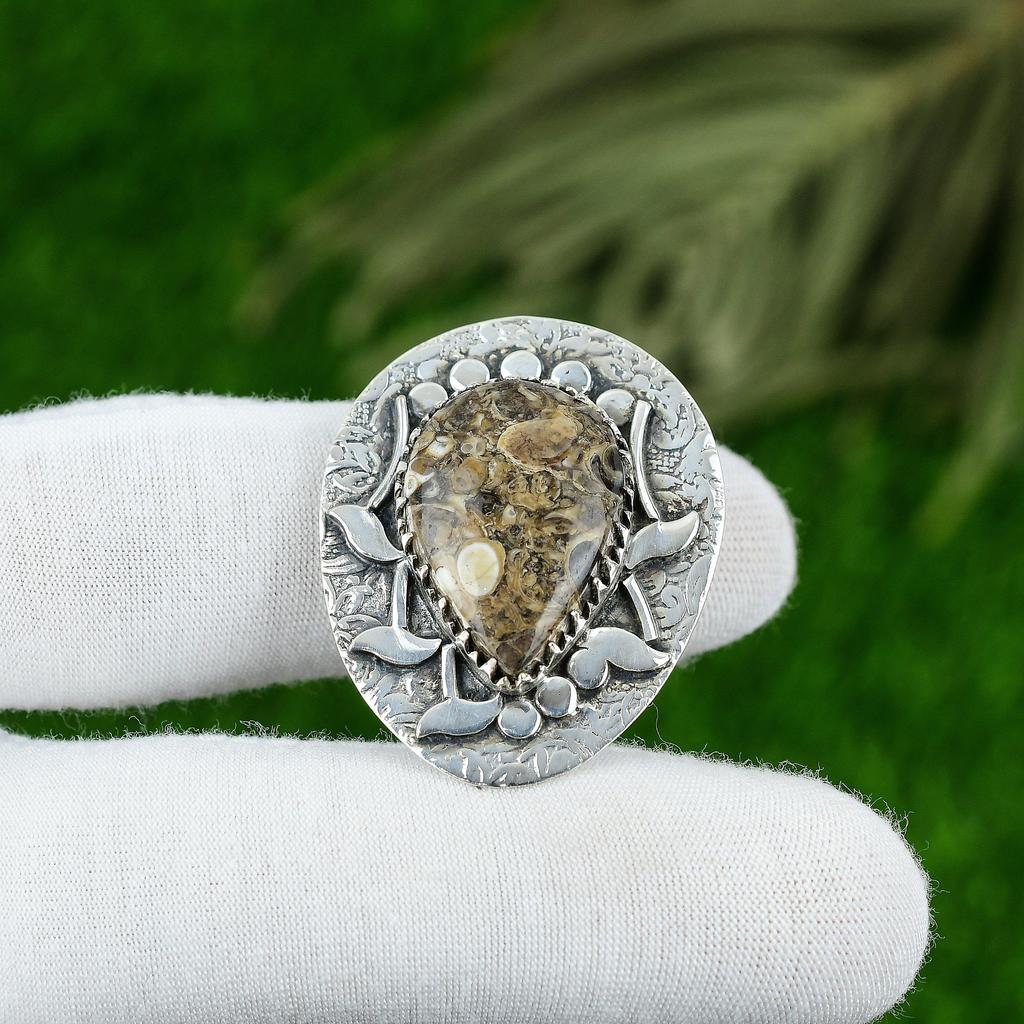 Natural Turritella Agate Gemstone Pendant 925 Sterling Silver Jewelry For Women