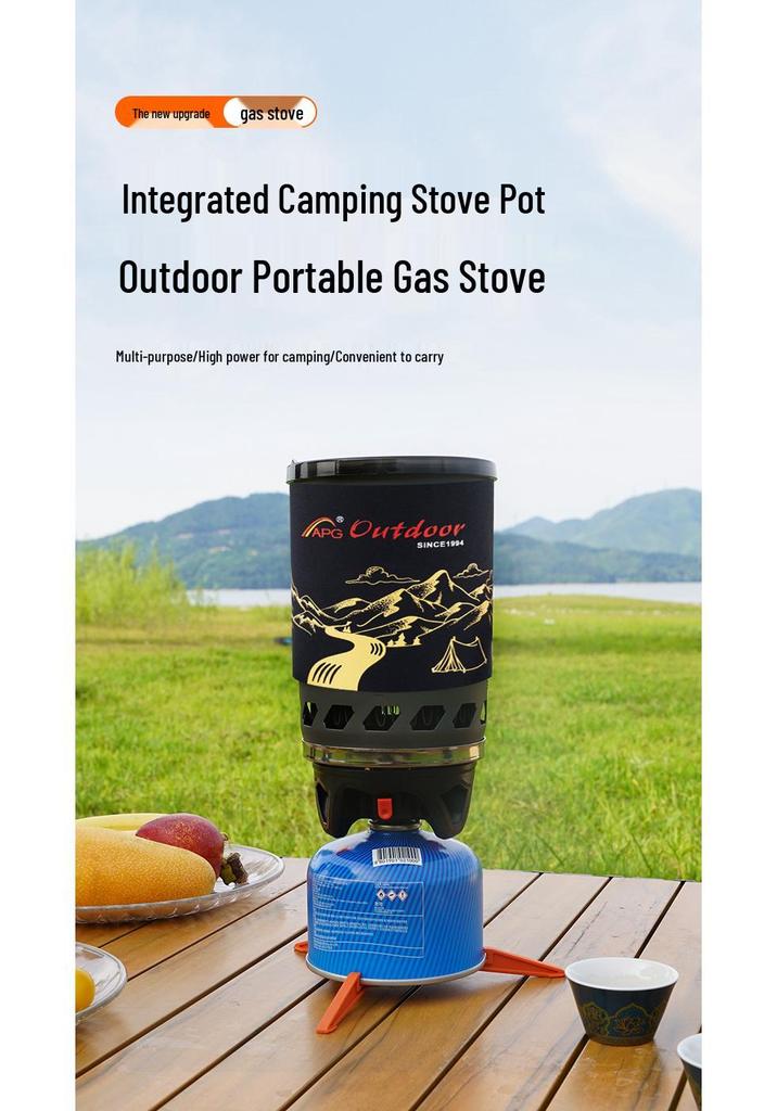 Portable Outdoor Gas Stove for Camping and Picnics - Integrated Water Boiling and Tea Brewing Cookware