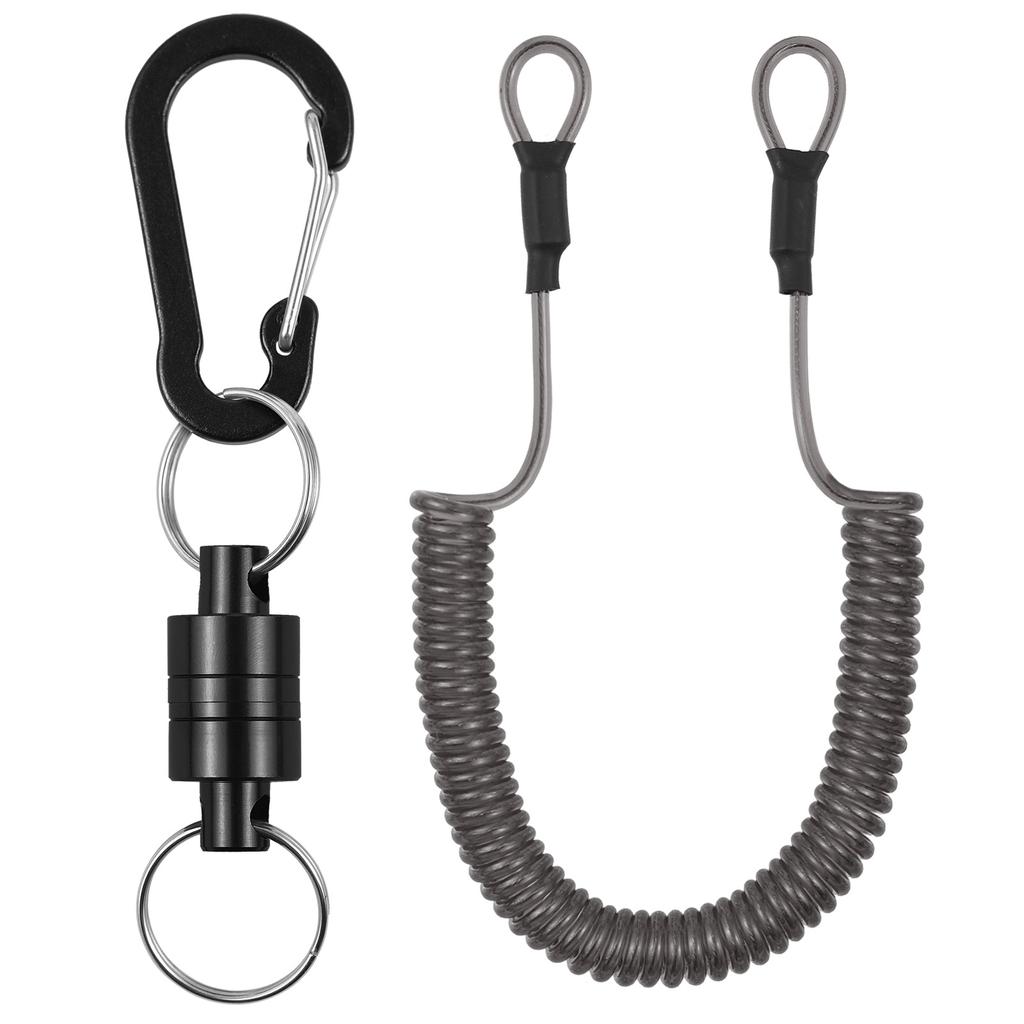 Tool Lanyard Bungee Cords with Carabiner Clips Strong Magnetic Net Release for Fly Fishing with