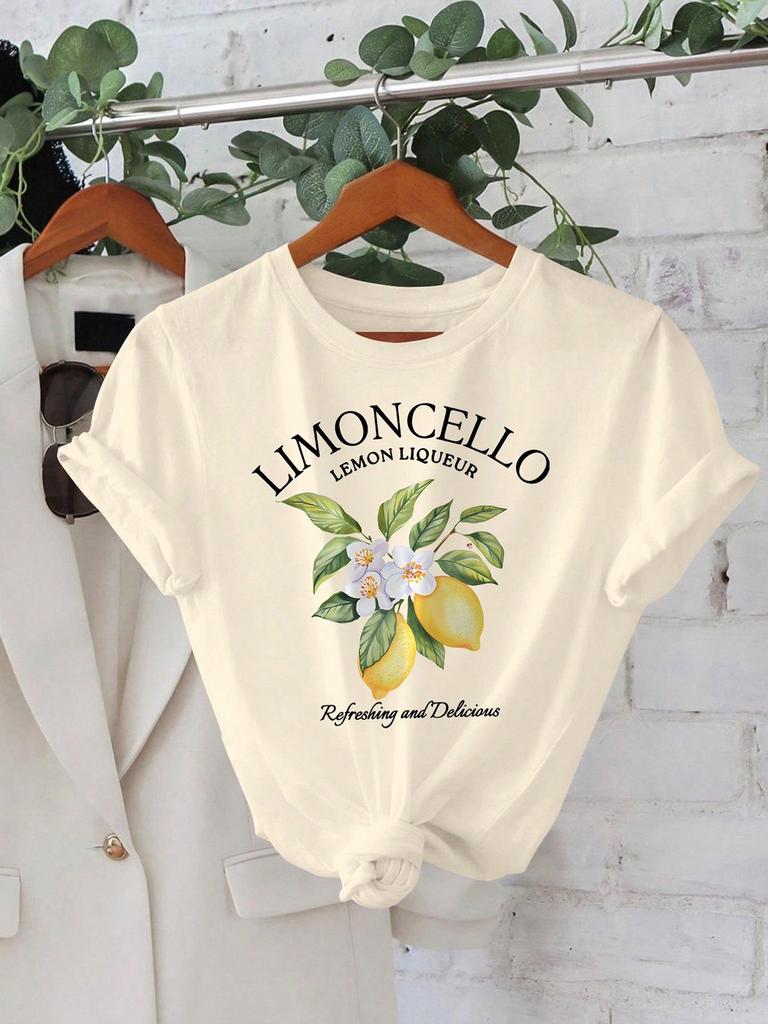 European & American POSITANO Mango Lemon Print Loose Short-Sleeve Women's T-Shirt
