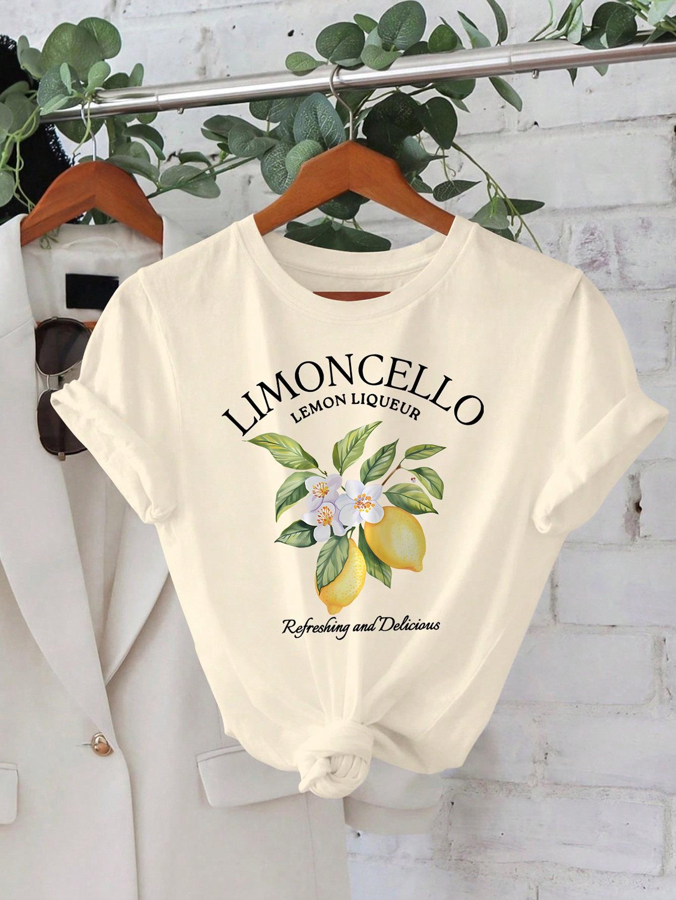 

Женская европейская и американская футболка POSITANO свободного кроя с короткими рукавами и принтом «Манго и лимон» M