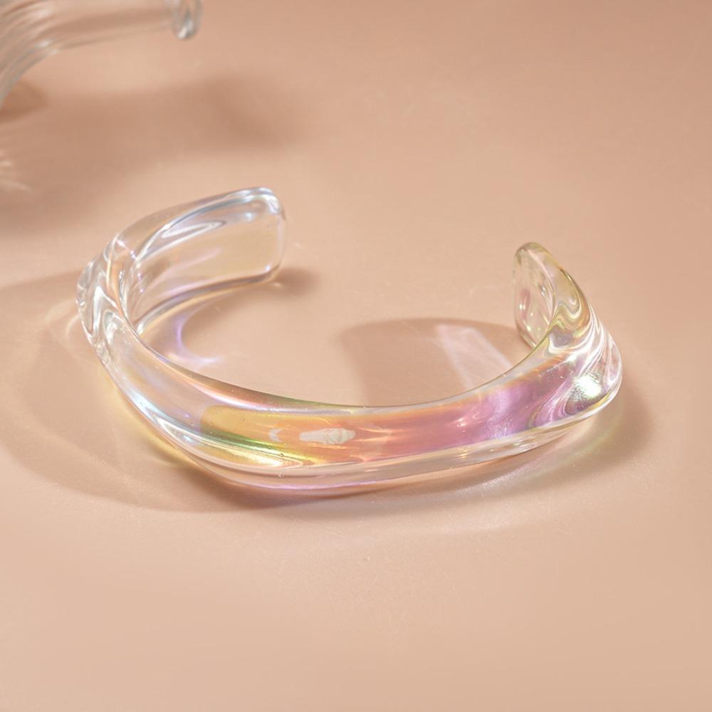 Colorful Wide Cuff Bangle Geometric Transparent Opening Bangle Jewelry Resin Bracelet  Women