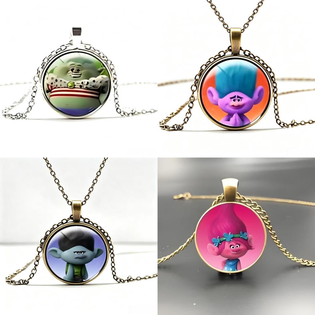 Collar Colgante Redondo de Vidrio y Aleación de Trolls Para Niños y Adolescentes Regalo