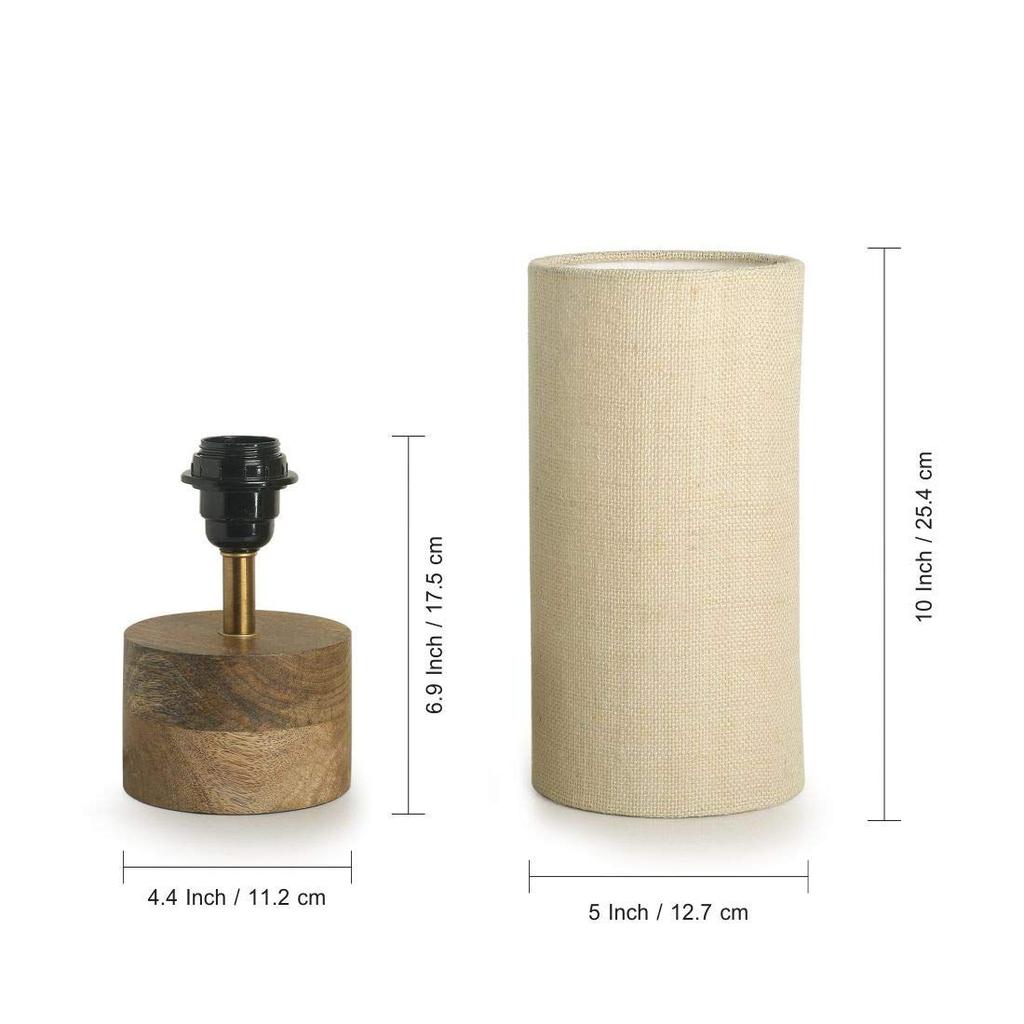 Volta' Mango Wooden Table Lamp for Bedroom (14 Inch, Linen & Wood, Without Bulb, Pack of 1) | CFL/LED Table Lamp