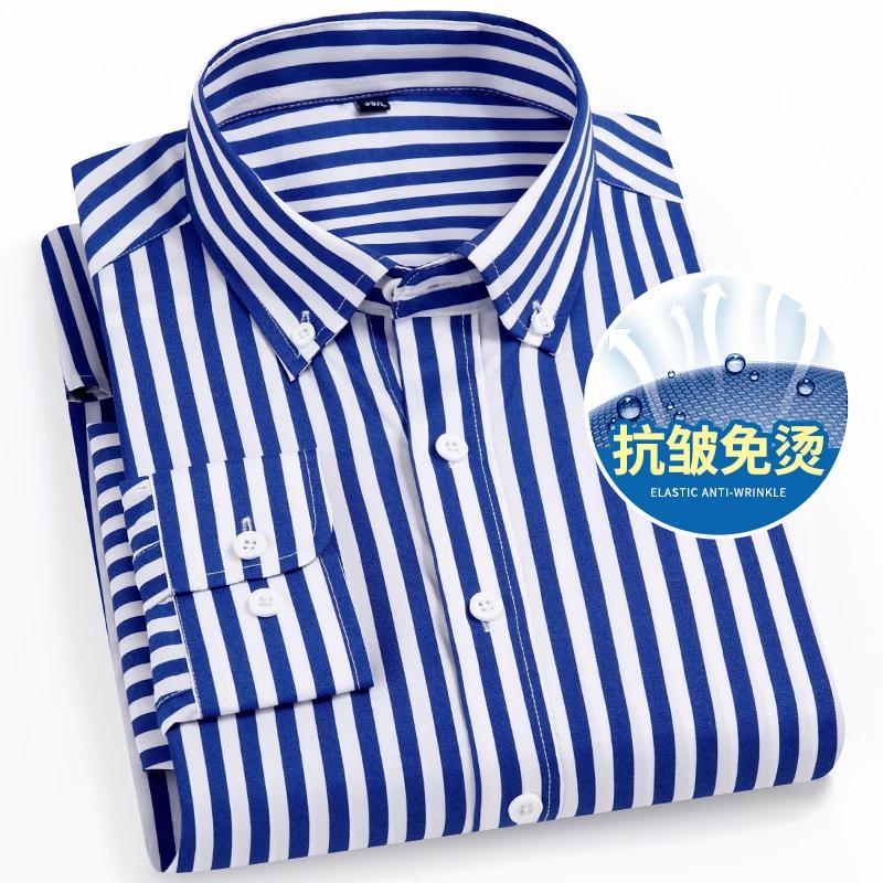 Men's Long Sleeve Casual Shirts No Iron Striped Button Up Square Collar Soft Skin New Style Daily Business Dress Shirts Clothing