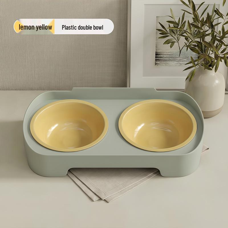Eco-friendly Double Cat & Dog Bowl: Slanted Design for Cervical Protection - Food & Water Bowl
