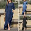 Robe longue en jean androgyne élégante à col rabattu et manches longues - Mode féminine européenne et américaine Automne 2026.