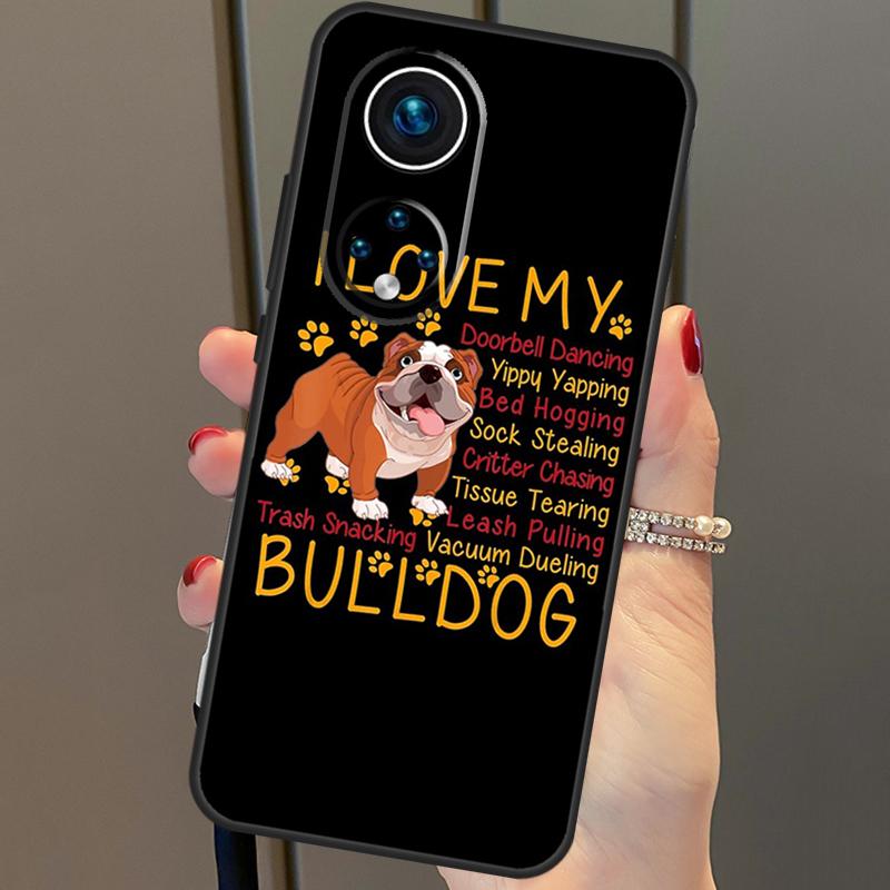 English Bulldog Heartbeat Cover For Honor 50 Lite Case For Huawei P20 P30 P40 Pro Nova 9 5T P Smart 2021 8X 9X 10i