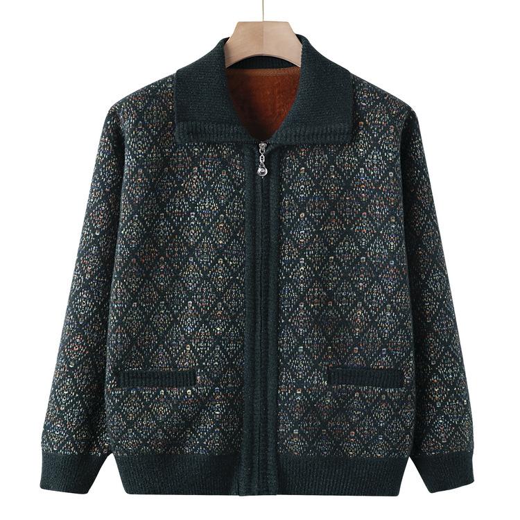 

Модная мама носит новую куртку-свитер. Свитер для среднего и пожилого возраста. Бабушкин осенне-зимний наряд. Толстый кардиган с плюшевой подкладкой. Топ. 4XL зелёный