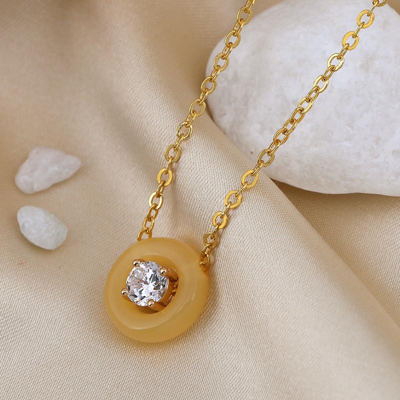 Stunning Korean Style Round Bubble Agate Zirconia Clavicle Necklace For Women In Unique Colors