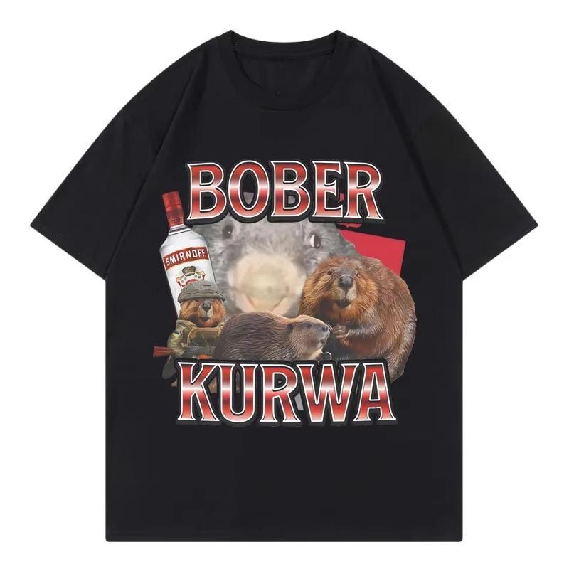 

Mens Oversized Streetwear Beaver Graphic T Shirt Vintage Poster Print Casual Short Sleeve Cotton Top 4XL