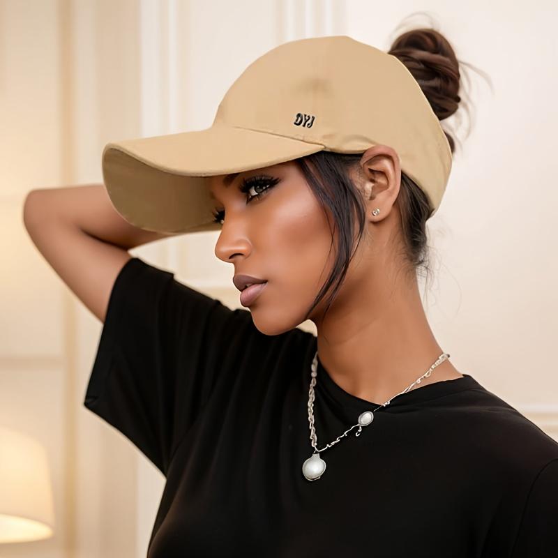 

Жіночий бейсбольний капелюх з довгими полями, захист для обличчя, вишивка з літерами, порожній верх, застібка, стрічка, сонцезахисний крем, регульований одноколірний спортивний капелюх із гострими головами. хакі