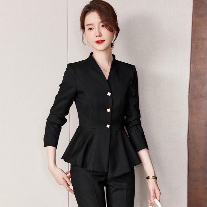 Teluoman Women's Ruffled Business Suit Set