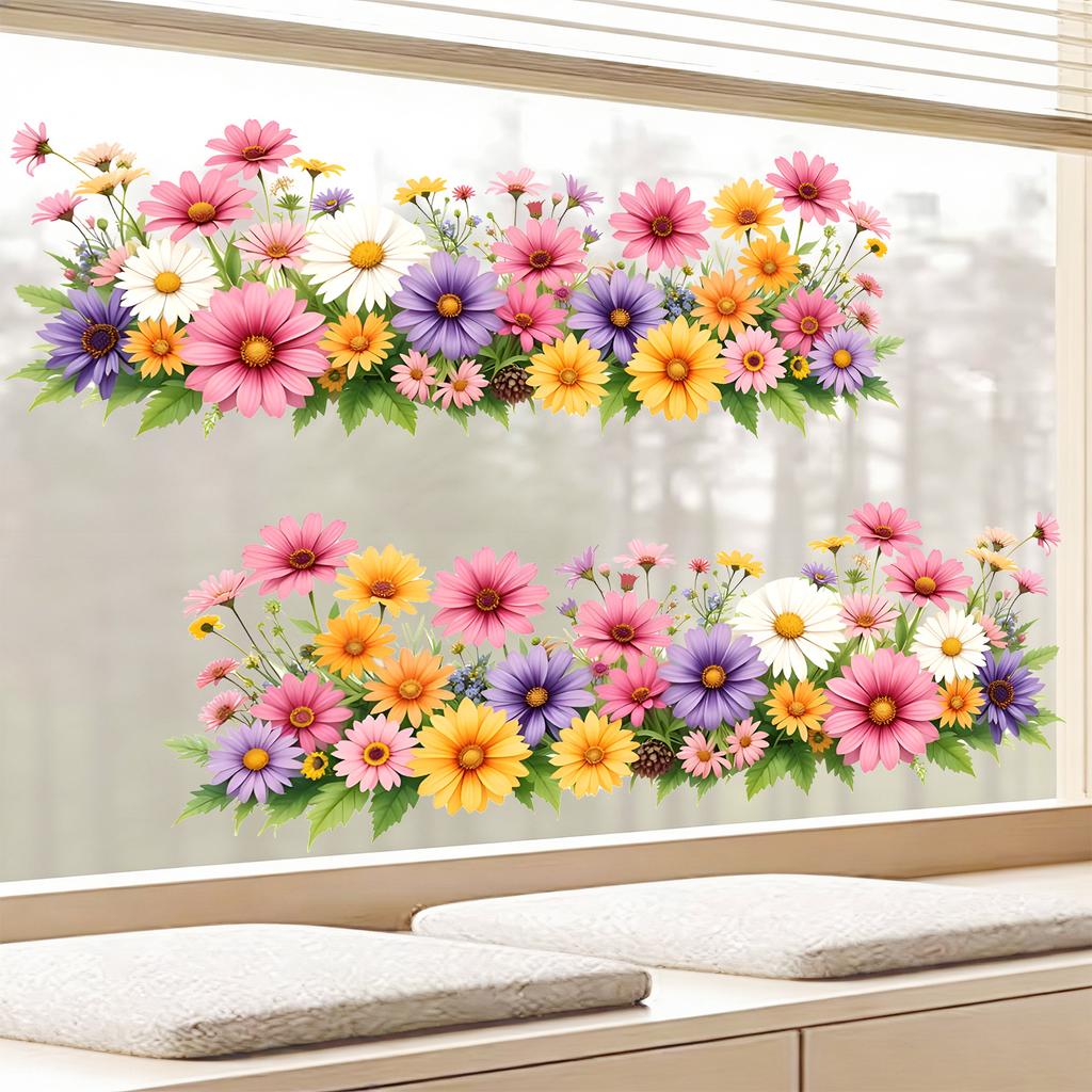 Bunte Gänseblümchen Statisch Haftende Fensteraufkleber PVC Glänzend Abnehmbar für Schaufenster Heimdekoration Kunst
