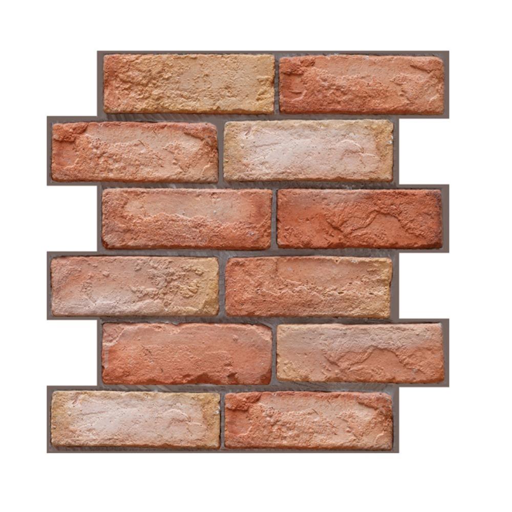 10 Pcs PVC 3D Brick Wall Panels Colorful 11.8X11.8 Inches Faux Brick Wall Stickers Square Self Adhesive Wallpaper