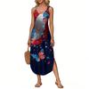 Women's Summer Long Dress Sleeveless Side Slit Long Independence Day Print Vacator Dress