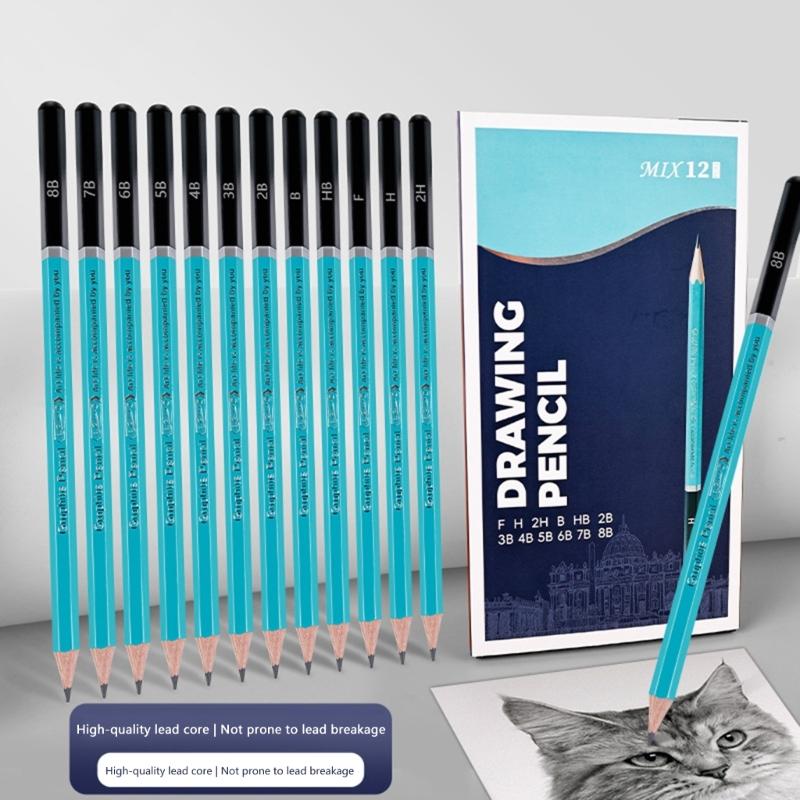 12Pieces Mixed Hardness Drawing Pencils Set Wood Handle Sketch Pencils For Sketching Shading And Art Drawing Project