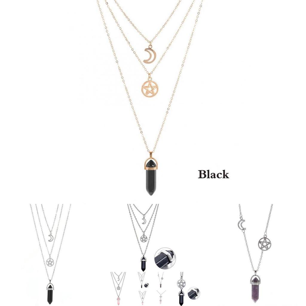 Elegant Geometric Pendant Necklace With Alloy Moon And Star For Womens Accessories