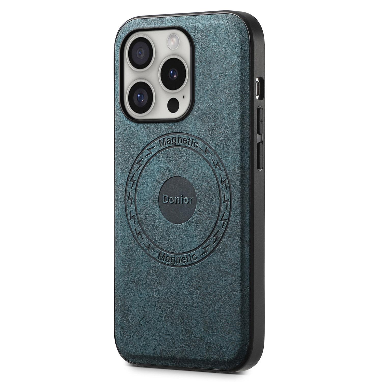 

DENIOR A11 For iPhone 16 Pro Case Vintage PU Leather Magnetic Back Cover Blue