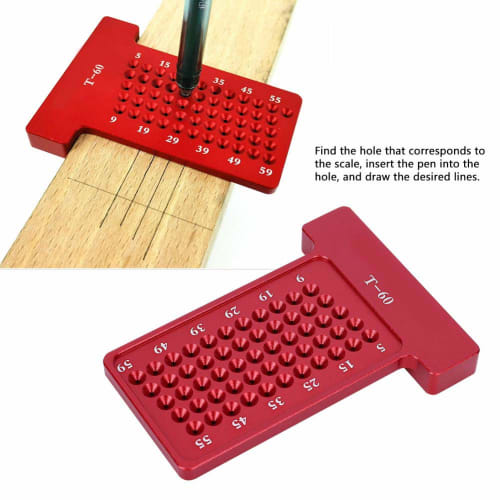 T-square, T-ruler, direct marking, aluminum, high-precision carpenter's marking tool, right-angle gauge, measurement tool (red)