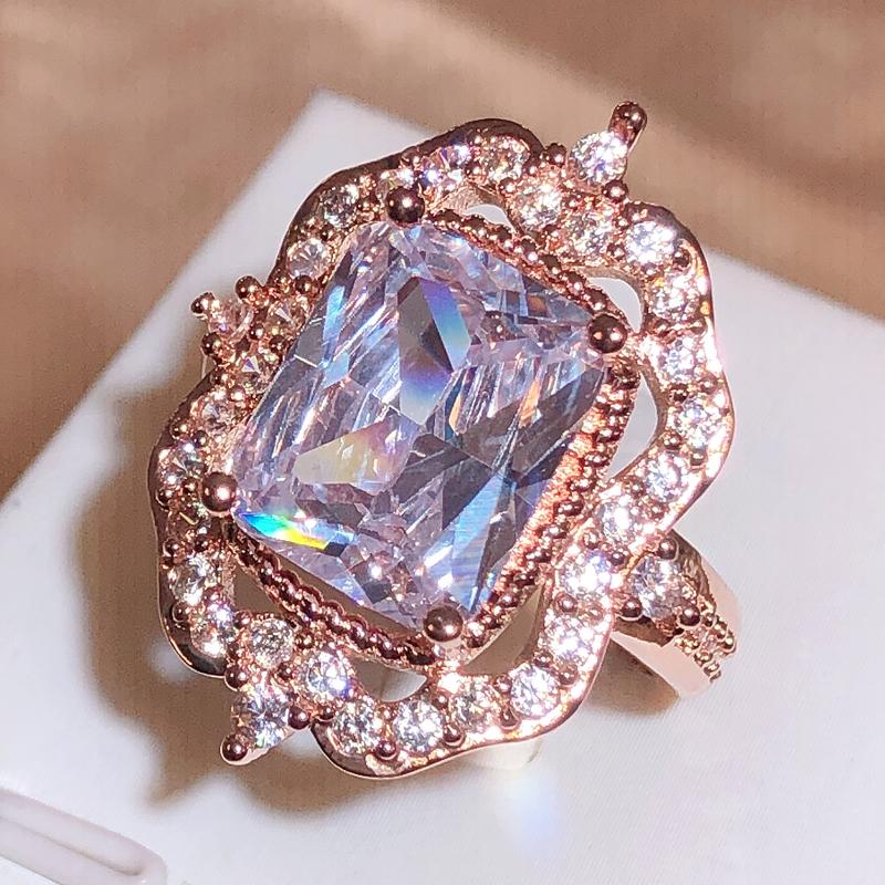 New Geometric Luxury White Zirconia Ring Women 925 Stamp Full Diamond Party Wedding Birthday Gift Jewelry Wholesale