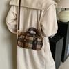 Woolen portable bowling bag women's 2025 new trendy retro college style plaid pattern versatile shoulder messenger bag