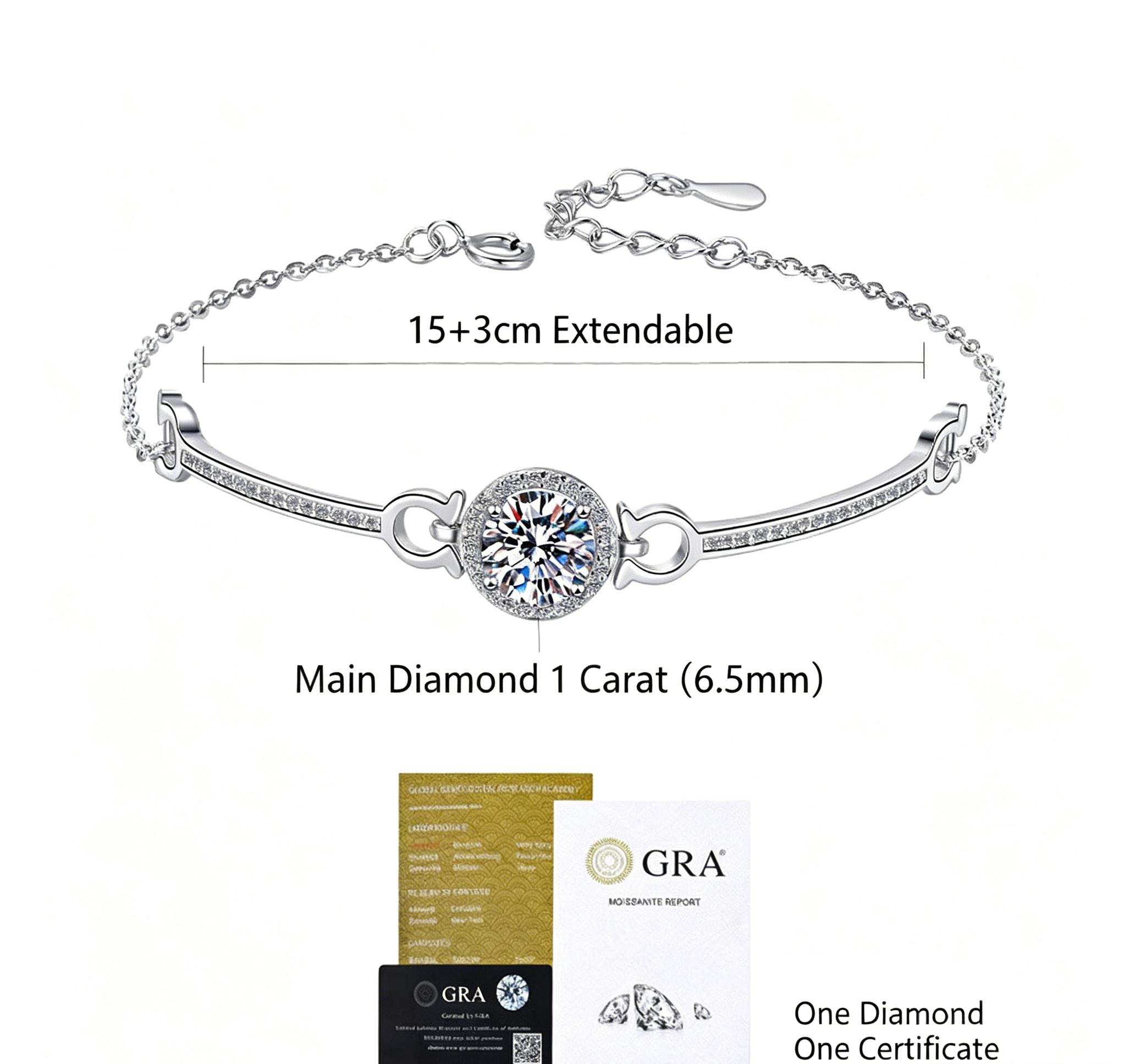 Women s White Gold Plated Round Beaded Bracelet Moissanite 925 Pure Silver Bracelet 18cm