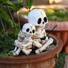 Fishing Skeleton Statue Halloween Decorations, 3.03 Inch Funny Sitting Skull Figurine Shelf Sitter Resin Sculpture For Outdoor