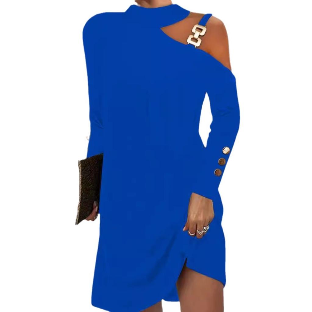 Autumn Simple Metal-buttoned Neck-hanging Dress for Women