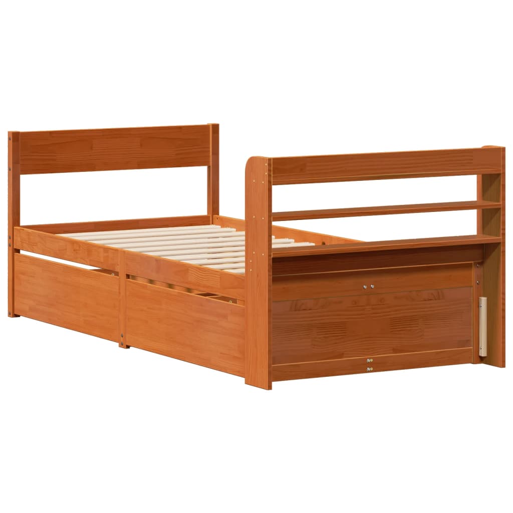 Solid Wood Bed without Mattress Wax Brown 100x200 cm Pine Wood